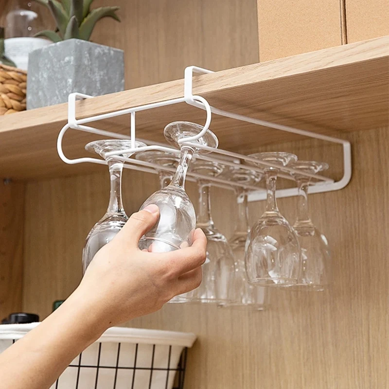 

Useful Iron Wine Rack Wine Glass Rack for Holder Glasses Storage Bar Kitchen 6-8 Cups Hanging Bar Hanger Shelf