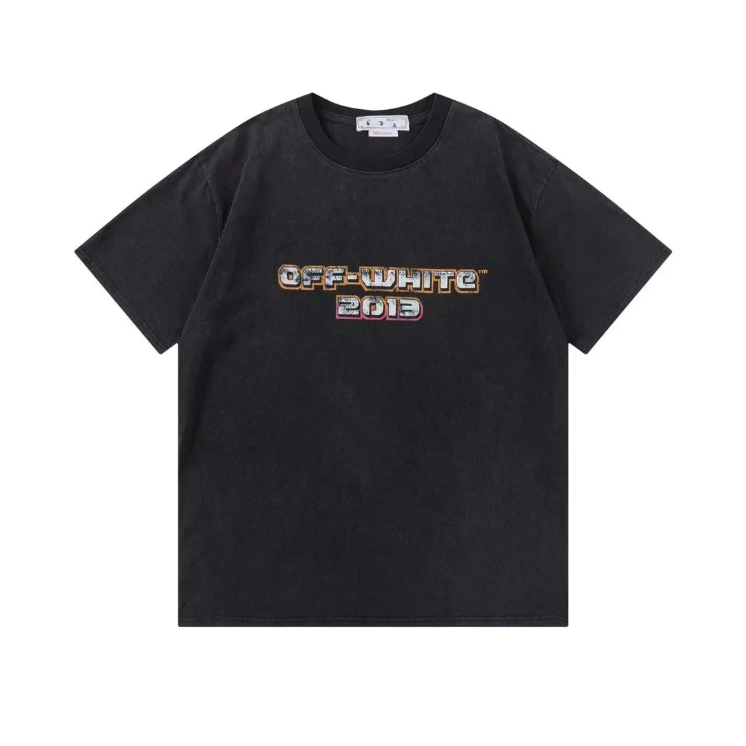 

New off white Fashion Luxury autumn new water washing craft men's and women's hip hop loose short sleeve couple T shirt