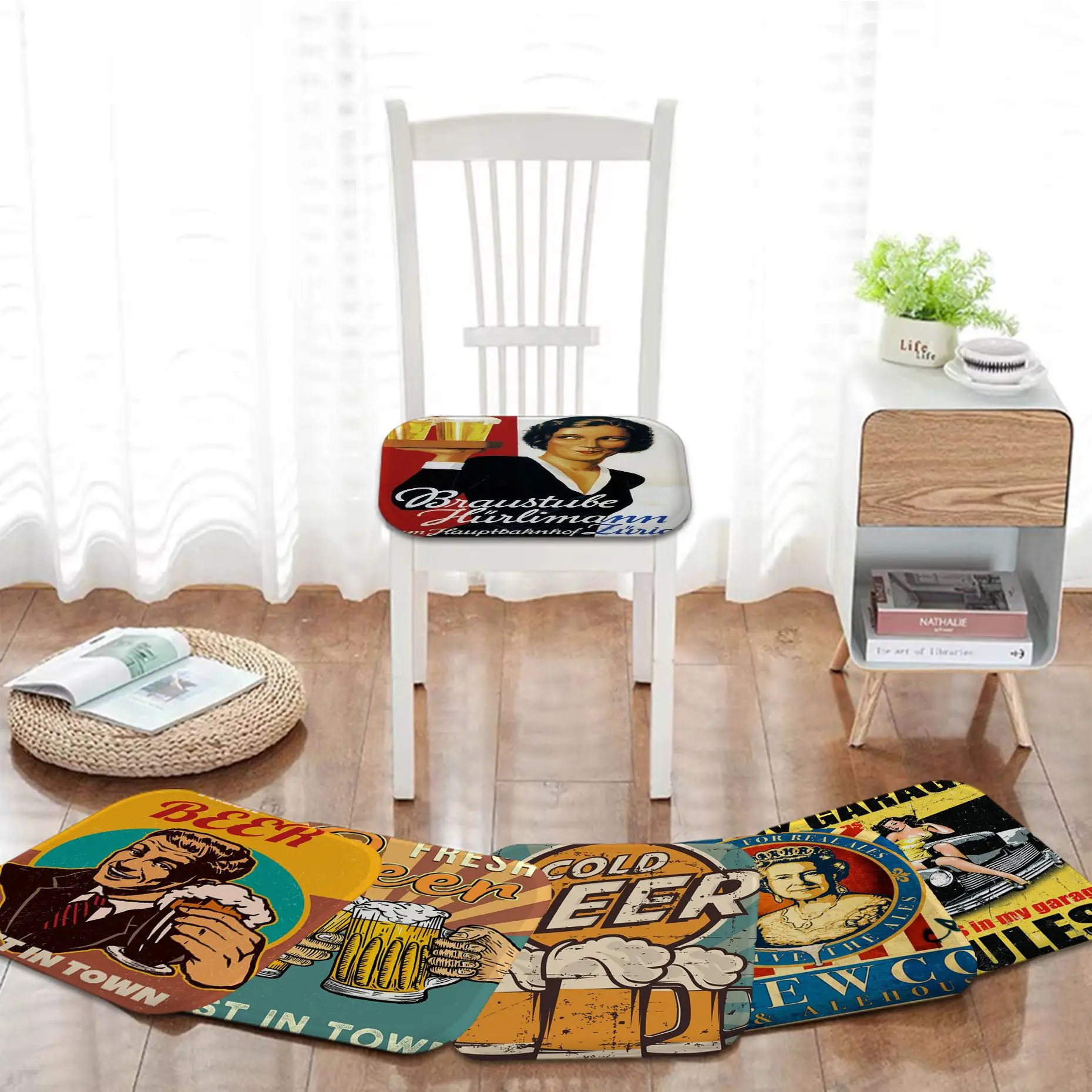 

Beer Wine Collection Art Seat Cushion Office Dining Stool Pad Sponge Sofa Mat Non-Slip Chair Cushions