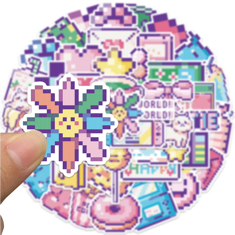 

45pcs Cartoon Pixel Stickers For Laptop Journal Scrapbook Ipad Stationery Scrapbooking Supplies Vintage Pink Sticker Adesivos