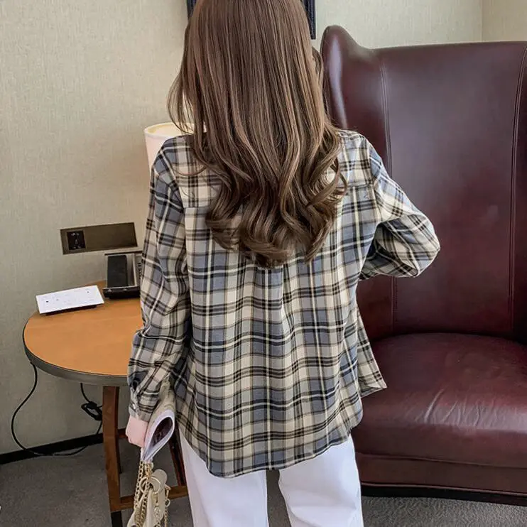 Японская клетчатая рубашка в гонконгском стиле с длинными рукавами Корейская