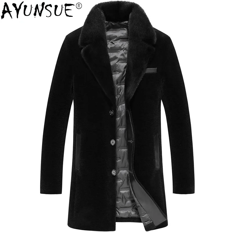 

2021 зимнее мужское меховое пальто, большое теплое пальто с норковым воротником, куртка для стрижки овец, куртки из белого утиного пуха Gmm413