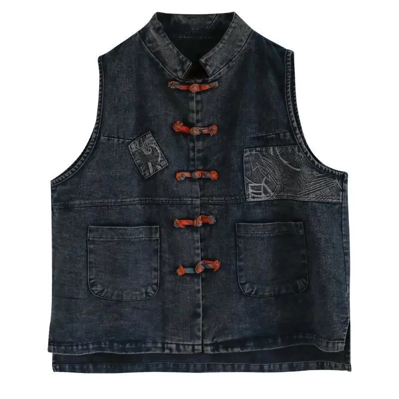 

Vintage Style Women Denim Vest 2021 Spring Summer Plus Size Sleeveless Outerwear Spliced All-Match Design Female Jean Waistcoat