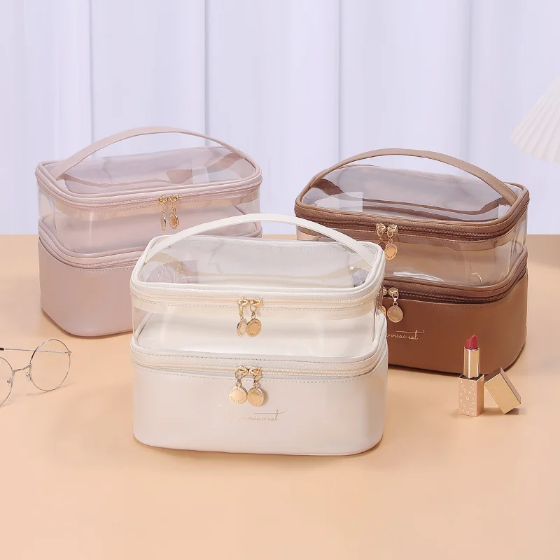 

Multifunction Double Transparent Cosmetic Bag Women Make Up Case Big Capacity Travel Makeup Organizer Toiletry Beauty Storage