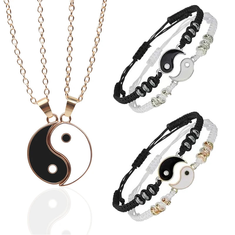 

1 Set Tai Chi Couple Necklaces For Women Men Best Friends Yin Yang Paired Pendants Charms Braided Chain Couple Bracelet Necklace