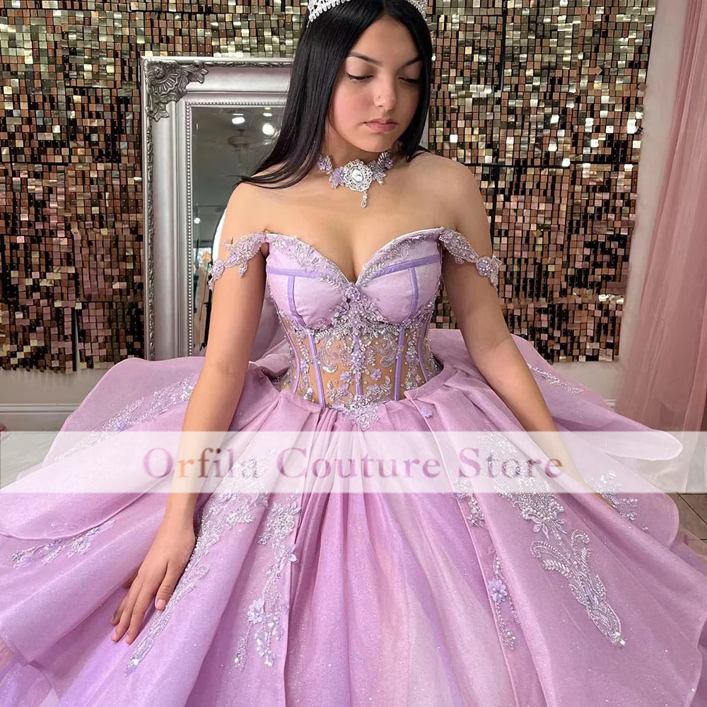 Фото Платья Charro Quinceanera со съемным шлейфом, лавандовые мексиканские платья 15 лет, милое 16-летнее платье №3