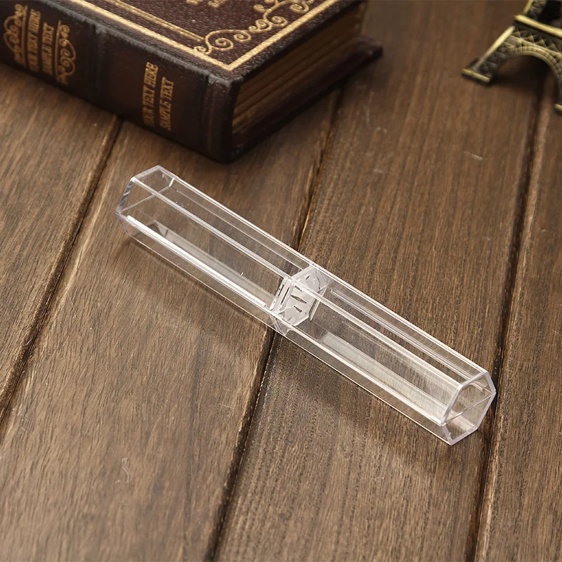 

30pcs Hexagonal crystal transparent plastic pen pen box gift box metal pen box transparent plastic pencil case