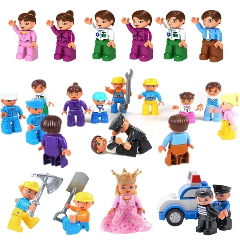 Фото Big Size Action Figures Doll Police Princess Family Member Building Block Accessory Occupation Toys Assembly Children Kids Gift №1