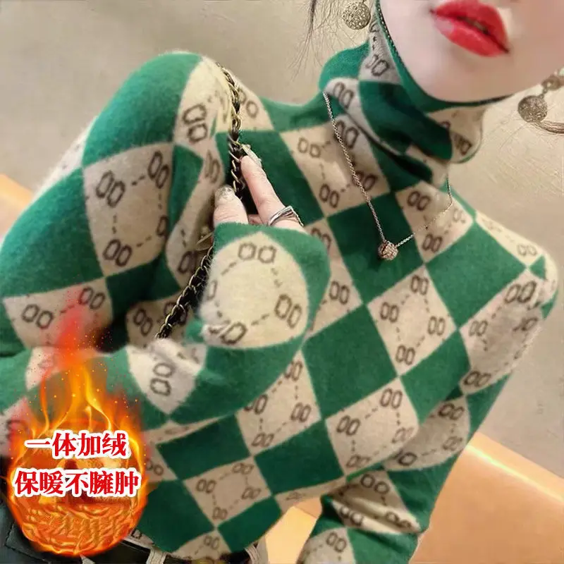 Модное Стильное женское осенне-зимнее теплое пальто в клетку с высоким