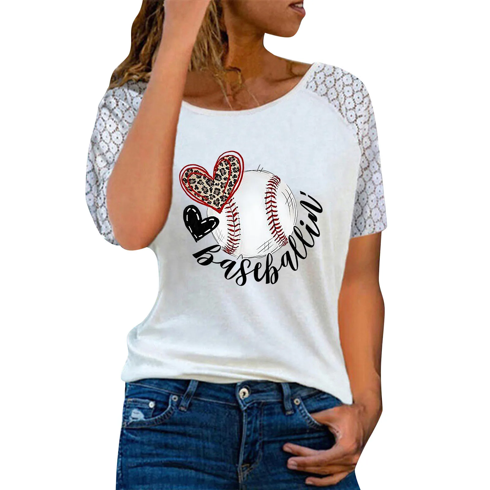 

Женская кружевная блузка с принтом и коротким рукавом, Элегантные повседневные топы, женские рубашки, винная женская футболка