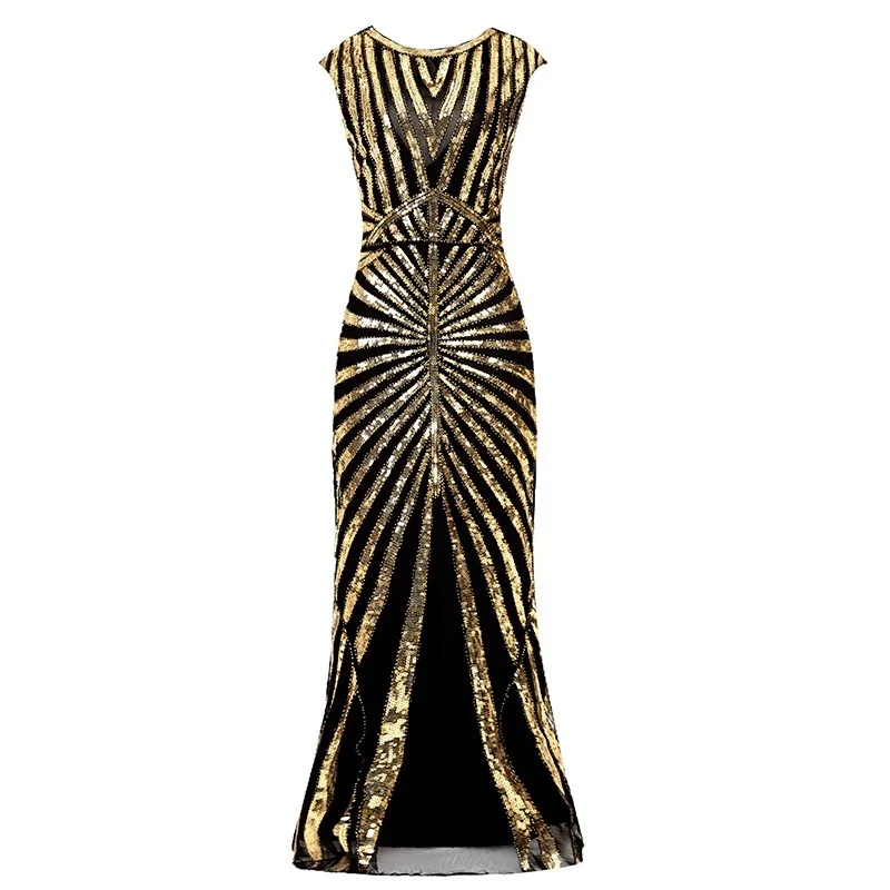 

Women 1920s Great Gatsby Long 20s Flapper Dress Vintage O Neck Sleeveless Backless Maxi Party Dress for Prom Cocktail
