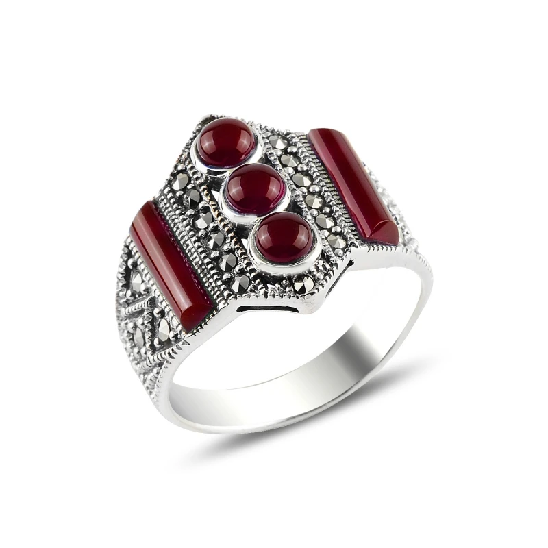

Серебро 925 пробы красный агат & марказит кольцо
