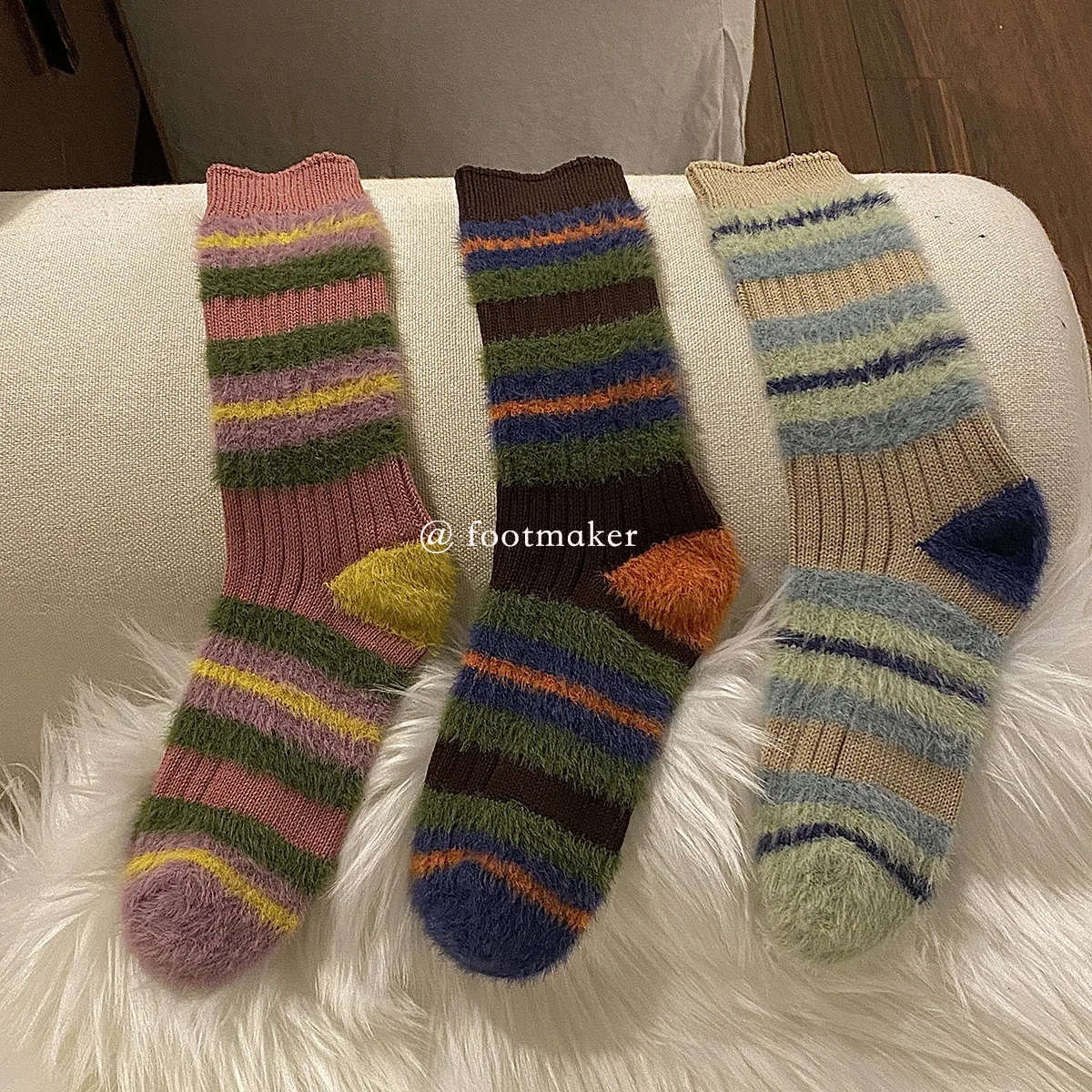 

3 пары толстые полосатые женские пушистые носки зимние теплые уютные пушистые домашние тапочки из микрофибры для сна пушистые искусственные