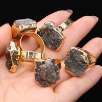 natural stone grey agate zinc alloy irregular ring for jewelry making diy rings accessories gems charm wedding gift party12x20mm