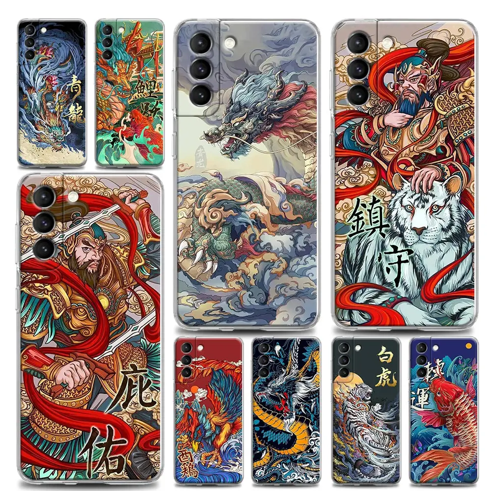 

Oriental Myth Drawing Dragon Tiger Clear Samsung S22 Ultra Case For Galaxy S21 S20 FE S22 Ultra S10 S9 Plus Case Soft Back Cover