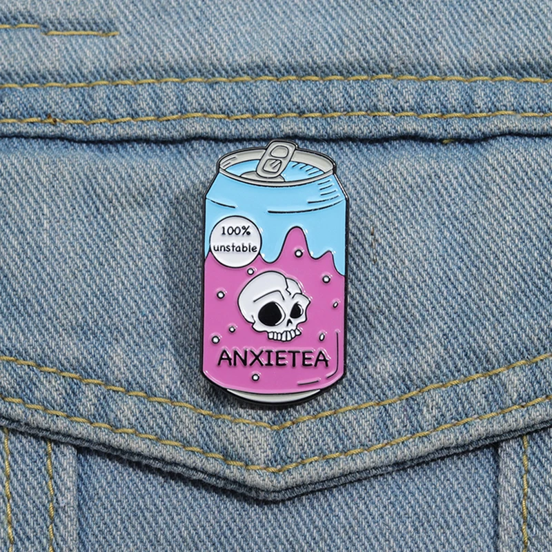 Эмалированные заколки в стиле панк готика Череп консервированный сок