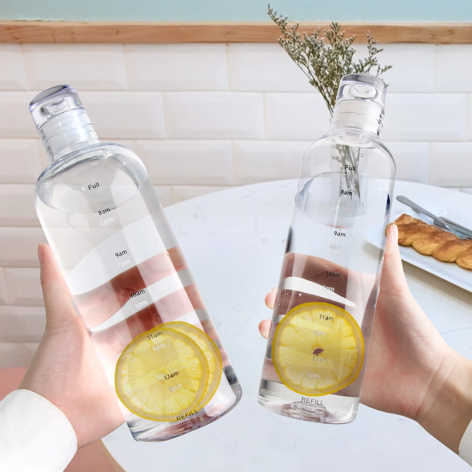 

500/ 750ml Water bottle Plastic Transparent Water Bottle with Time Marker Creative Large Capacity Leakproof Bottle Sport