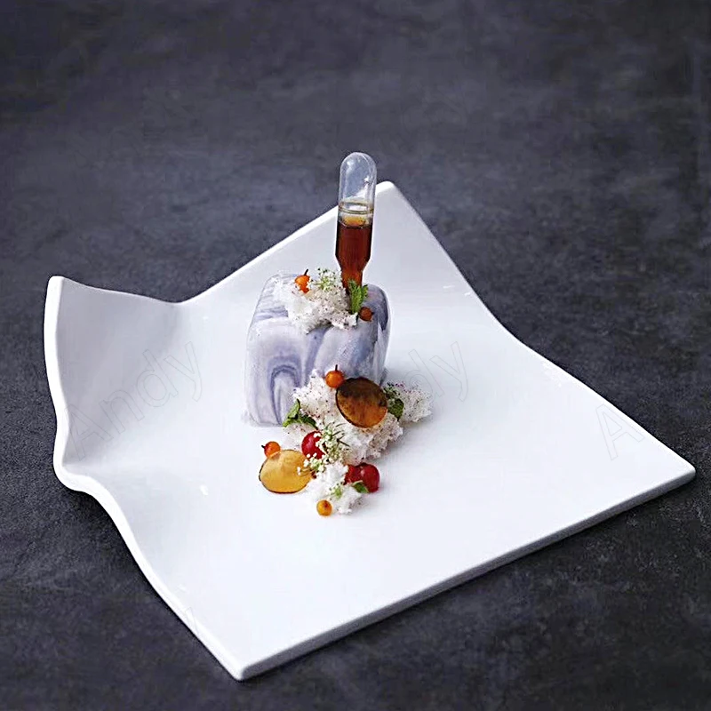 Modern Ceramic Dinner Plate Creative Folding Angle Simple Pure White Flat Plates French Western Restaurant Table Top Steak Dish