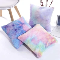 gradient short plush cushion cover tie dyed pillowcase faux fur rainbow throw pillow sofa car chair hotel home decor colorful