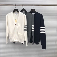 tb thom wool sweaters men women slim fit v neck cardigans clothing striped cotton design spring and autumn casual coat tops