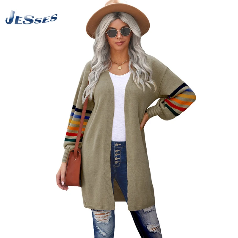 

Hot Sale Lantern Long Sleeves Jacket Ladies Autumn And Winter Knitted Loose Sweater Cardigan Large Size V-neck 2XL Knitwear Tops