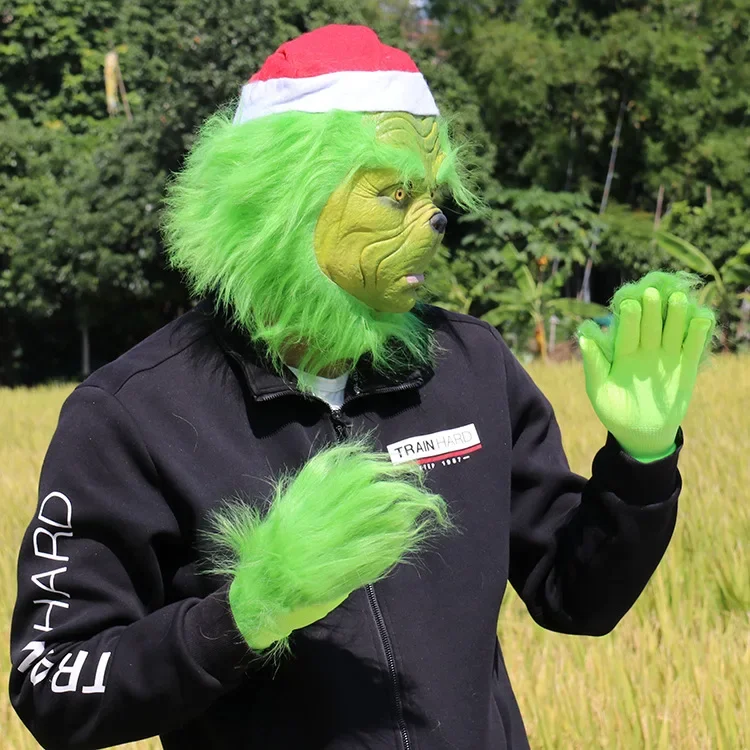 Реалистичная маска зеленоволоса монстра рождественская гарнитура