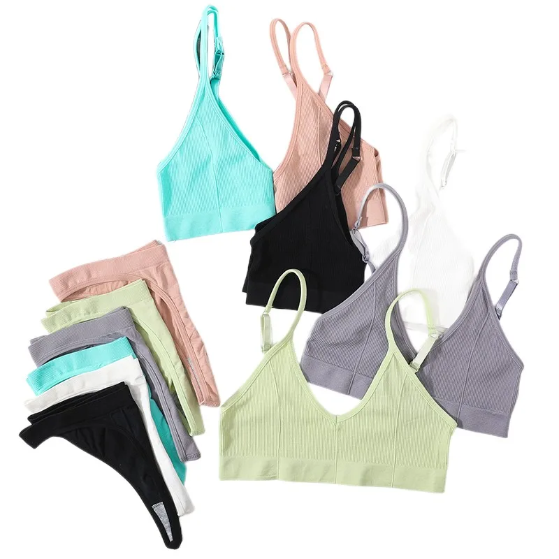  Women Bra Set Sexy Lingerie Set Seamless Wireless Bra Sexy Low Waist Panties Female Brassiere Crop Tops Bralette Underwear Set 