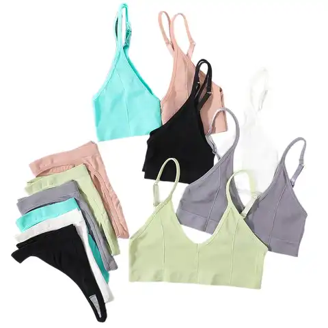 Women Seamless Bra Set Sexy Lingerie Set Wireless Bra Sexy Low Waist Panties Female Brassiere Crop Tops Bralette Underwear Set