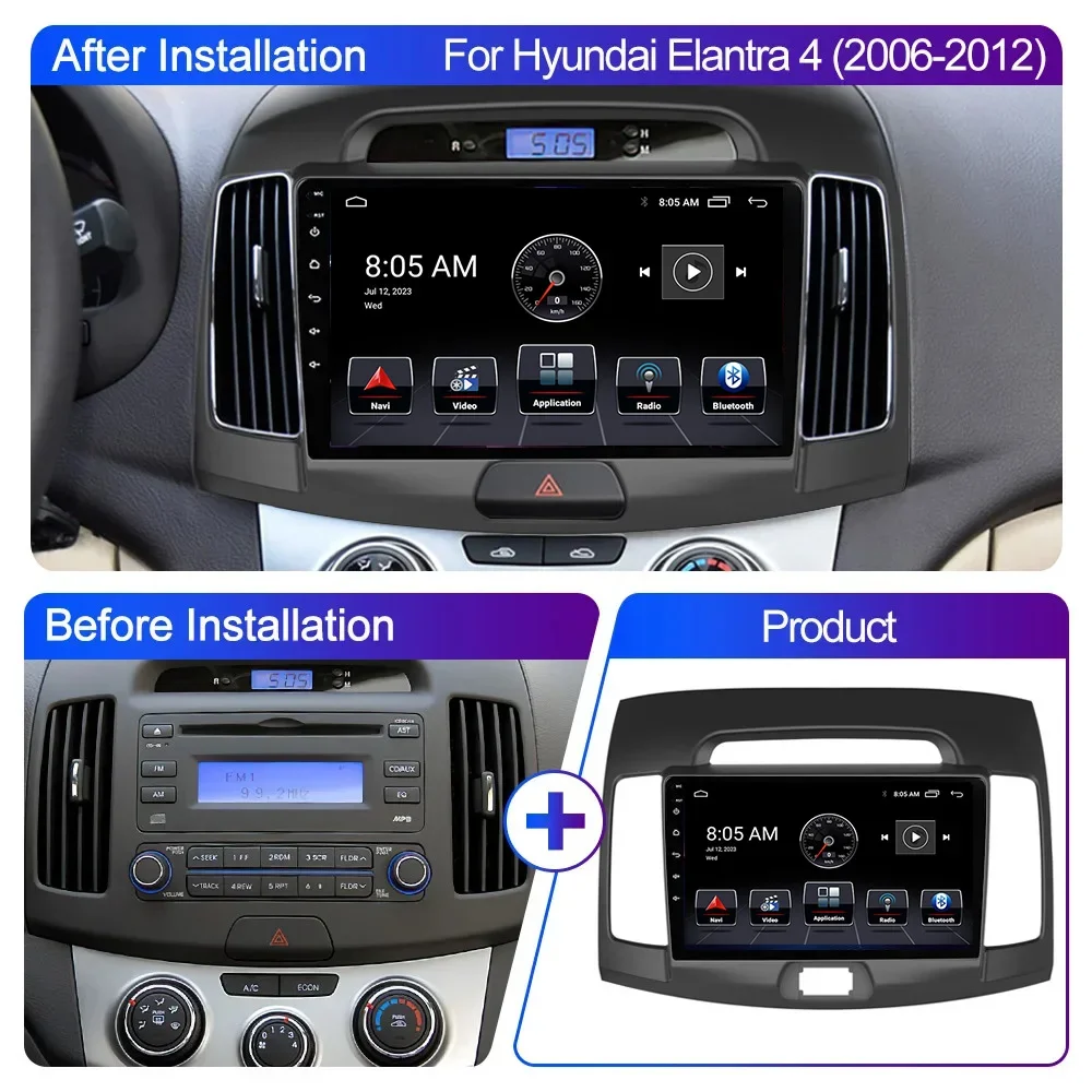 Фото 2K 8-ядерный Android 15 для Hyundai Elantra 4 HD 2006-2012 Carplay Автомобильный радиоприемник Мультимедийный видеоплеер Навигация GPS Авто Стерео DSP №3
