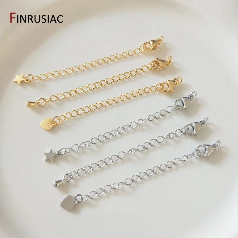 Jewelry Accessories Wholesale 18K Gold Plated Star Heart Brass Lobster Clasps 75mm Tail Extender Chains DIY Jewelry Making