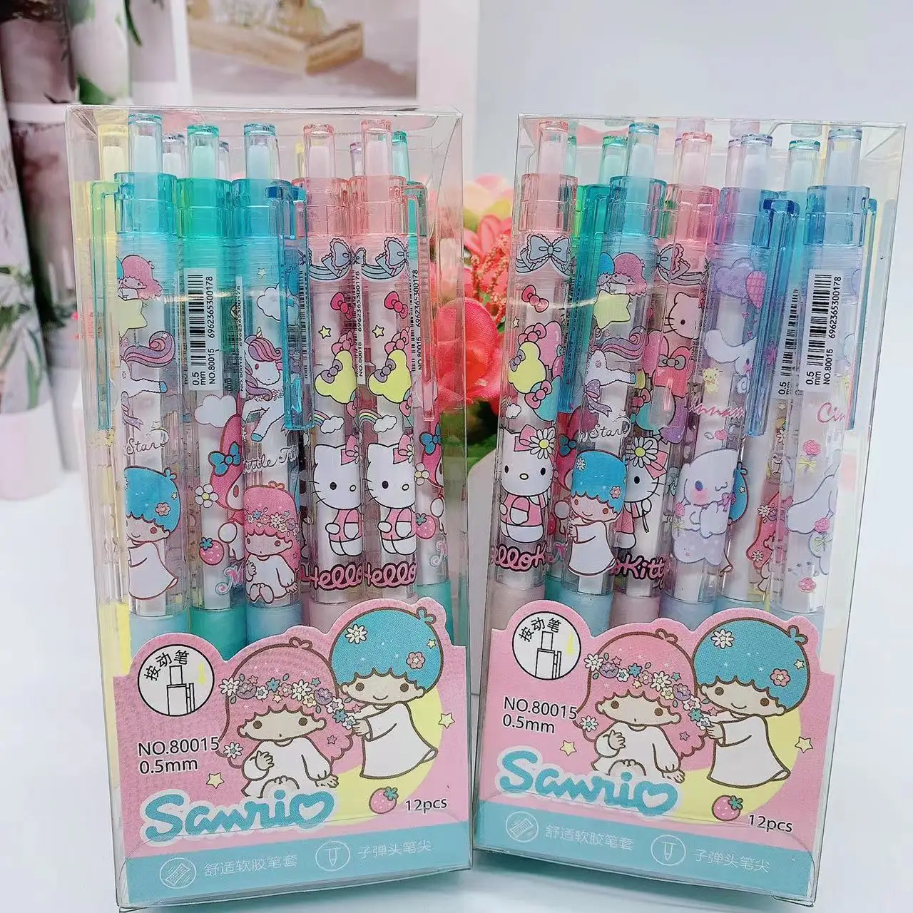 

12Pcs Kawaii Sanrio Anime Kuromi Kt Cat 0.5Mm Gel Pen Student Writing Pen New Black Water Pen Press Type Signature Pen