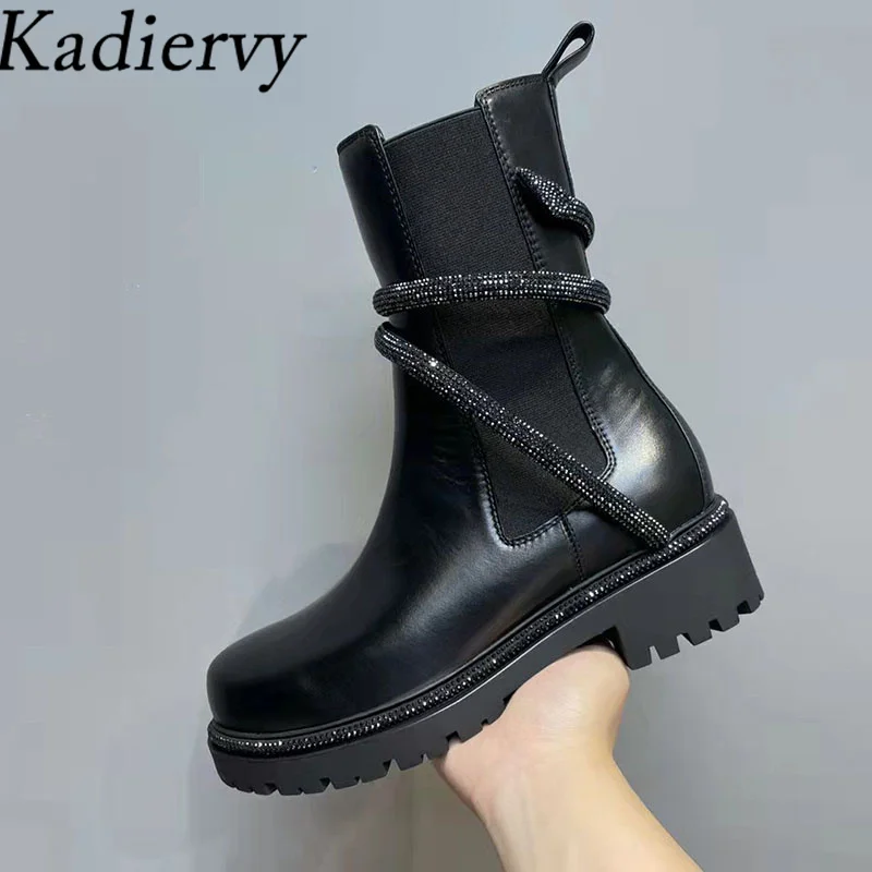 

Ботинки Челси женские из натуральной кожи, толстая подошва, модельные сапоги, черные, белые