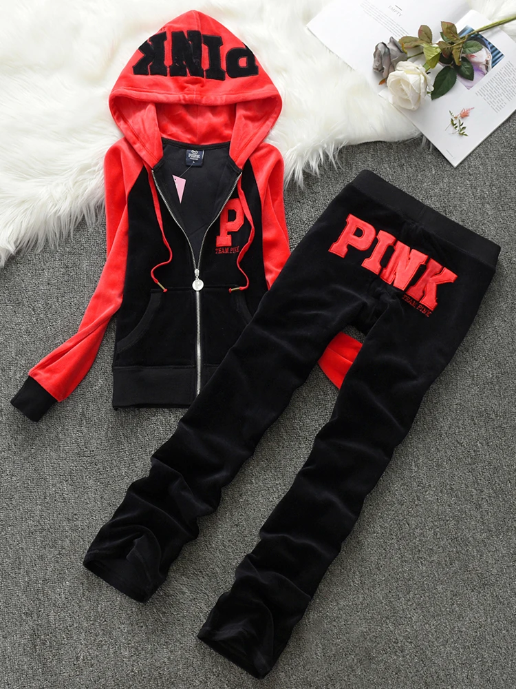 Женский Бархатный спортивный костюм YICIYA розовый комплект из 2 предметов с