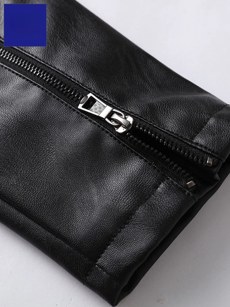 Черное кожаное пальто Romon для мужчин осень 2024 новая корейская мотоциклетная