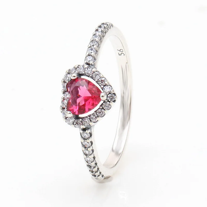 

White Copper Red Cubic Zirconia Ring Pave Around Heart Promise Ring Valentine's Day Jewelry Gift