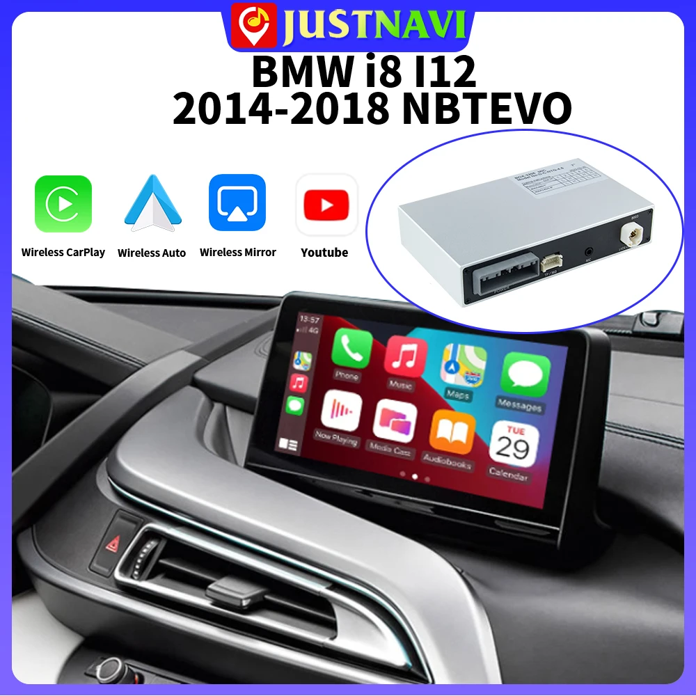 

JUSTNAVI Wireless CarPlay for BMW i8 I12 2014-2021 NBT EVO System Carplay Android Auto Mirror link USB Play AirPlay Support DVR