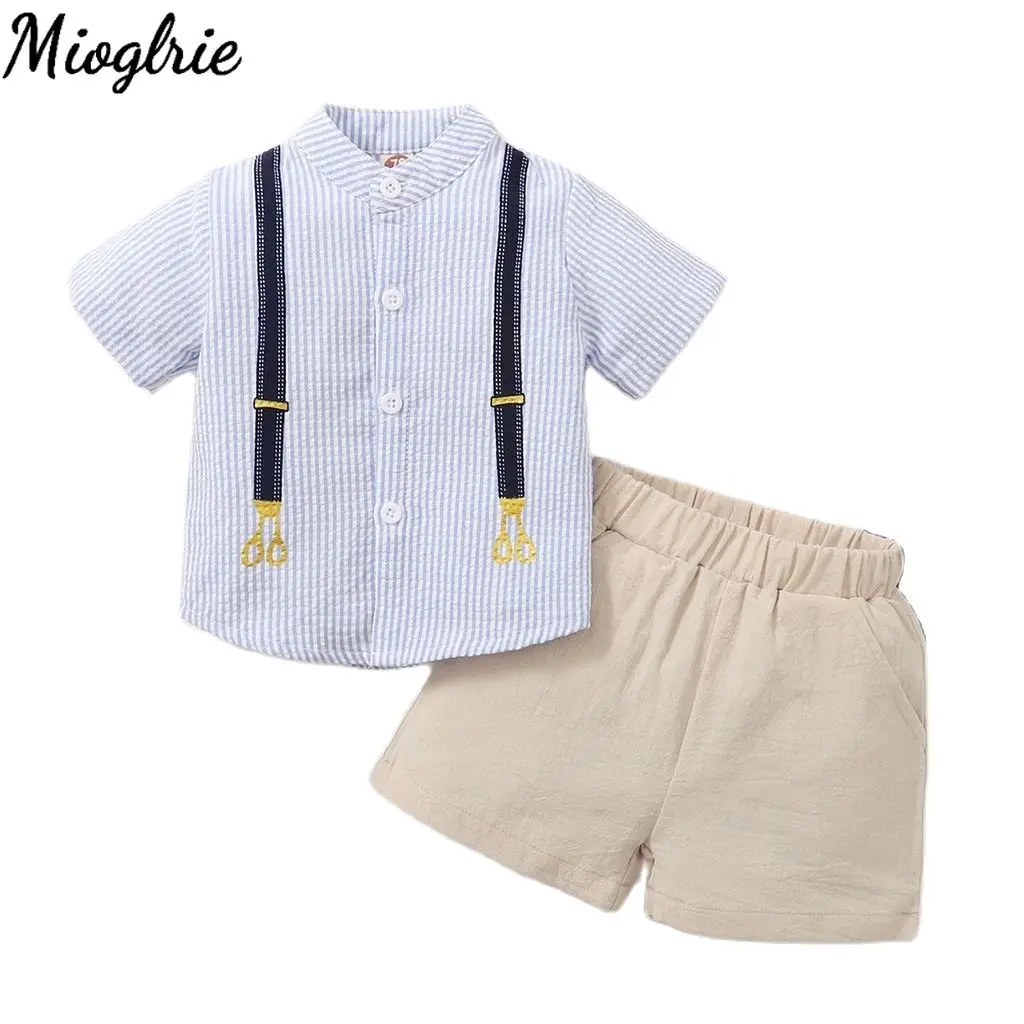

Infant Baby Set 0-18M Newborn Baby Boy Clothes Short Sleeve Stripe Short Sleeves T-shirt Top + Pants 2Pcs Suit Outfit