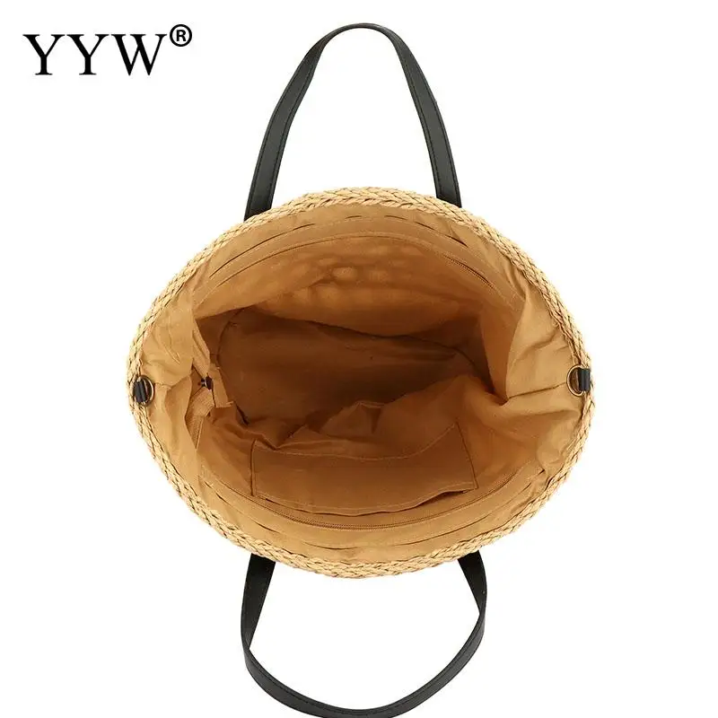 Handmade Straw Woven Tote Bag Summer Beach Women Hollow Soft Shoulder Storage Package Zipper Ladies Crossbody Messenger Purse