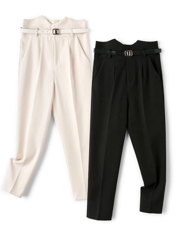 

Chic korean high fashion Office ladies Wear Haren Pants women bottoms pants Vintage High Waist Zipper Fly FemaleTrousers