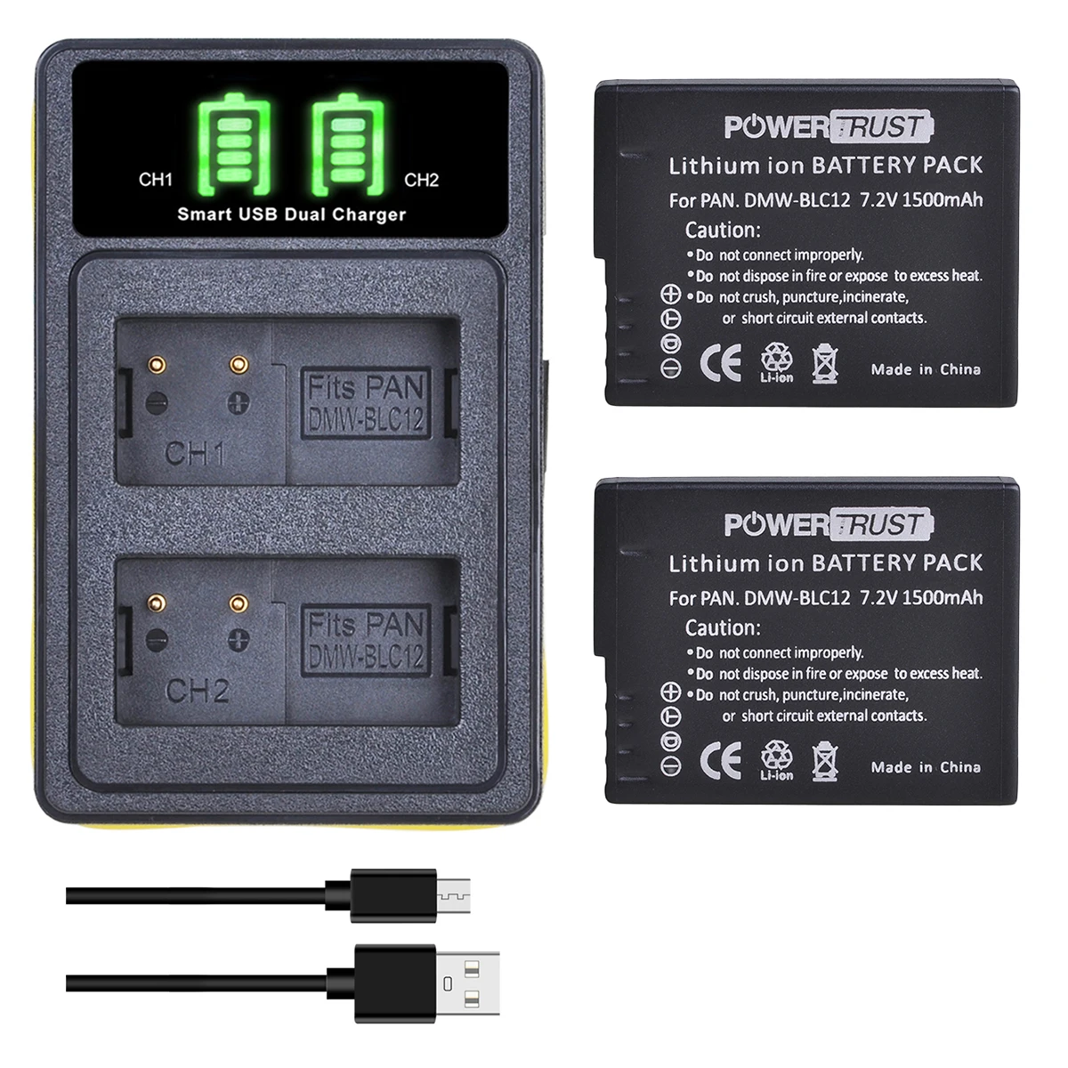 1500mAh DMW-BLC12 DMW-BLC12E Battery+LED Dual USB Charger with Type C Port for Panasonic G5 G6 G7 GX8 G85 FZ1000 FZ200