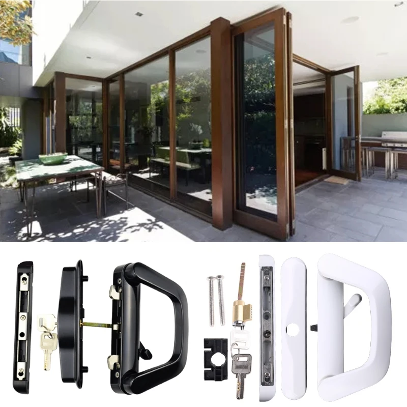 

Zinc Alloy Patio Door Handle with Key Set Sliding Door Handle Set White/Black Mortise-Style Reversible