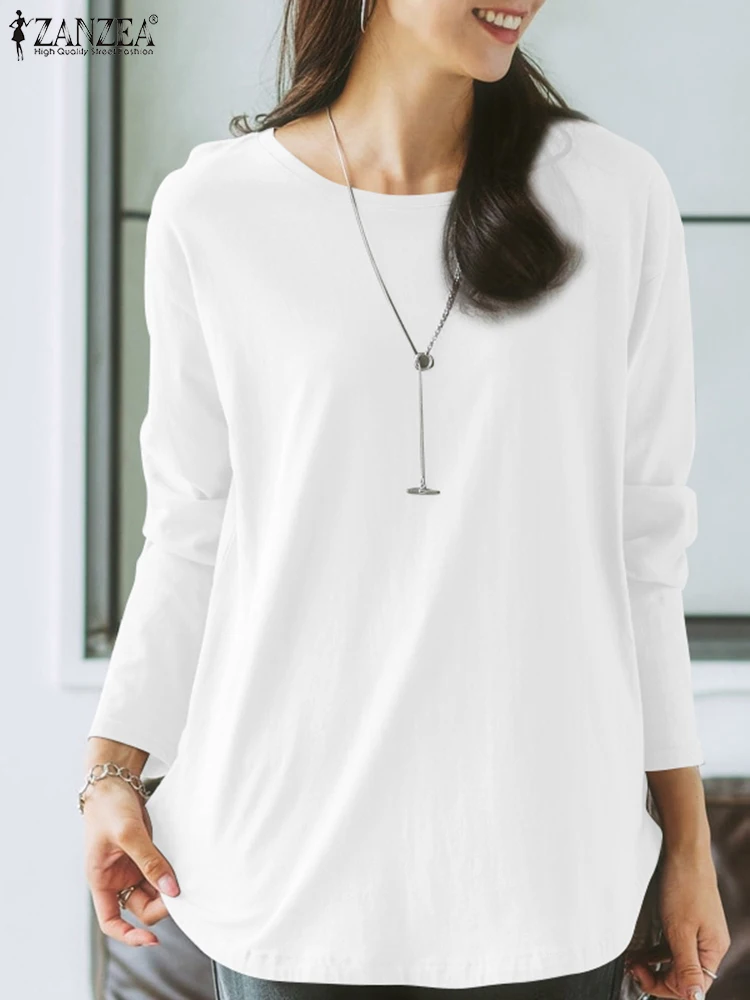 

ZANZEA Women Casual O Neck Long Sleeve Blouse Autumn Shirt Female Solid Loose Tunic Tops Female Work Blusas Fashion Shirt Mujer