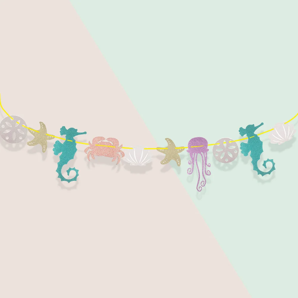 

Hawaiian Luau Garland Seahorse Glitter Banner for Summer Pool Birthday Party Decoration