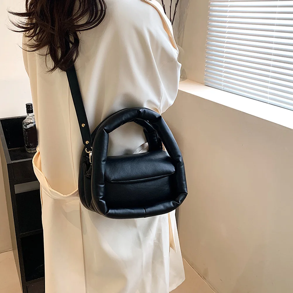 

Women Fashion Messenger Bags Down PU Shoulder Handbags Portable Tote Purse Solid Flap Ladies Large Handle Strap for Travel Daily