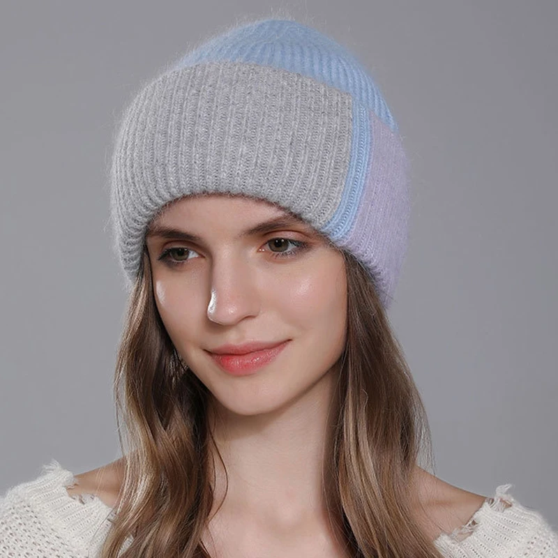 Новинка 2024 женская вязаная шапка из кроличьего меха зимние модные теплые