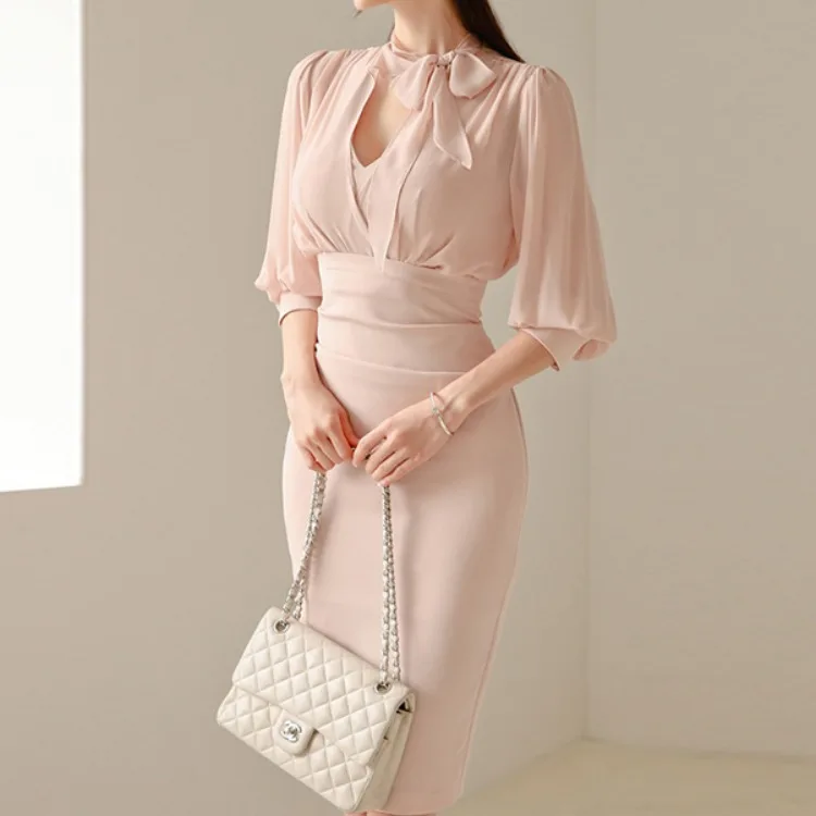 

women's wear 2022 new female fashion five-minute sleeve waist slimming buttock bottom wrap dress dress women