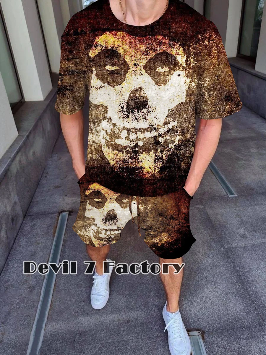 Tracksuit Man Set 3D Printed Misfits Hip Hop Band Vintage T-Shirt Shorts Outfits Summer Casual Men's Clothing Popular Streetwear
