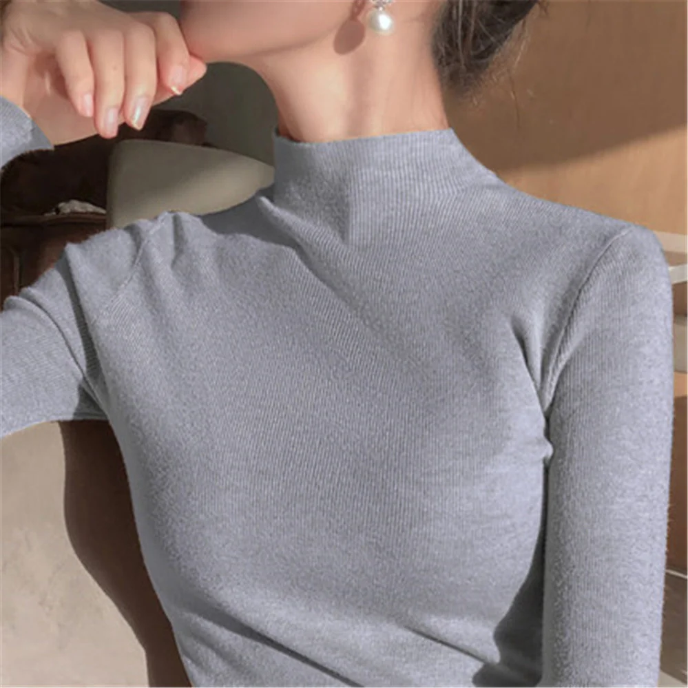 

Hot sale Newest Knitted Women Turtleneck Sweater Pullovers Spring Autumn Basic Women Highneck Sweater Pullover Slim Female Cheap