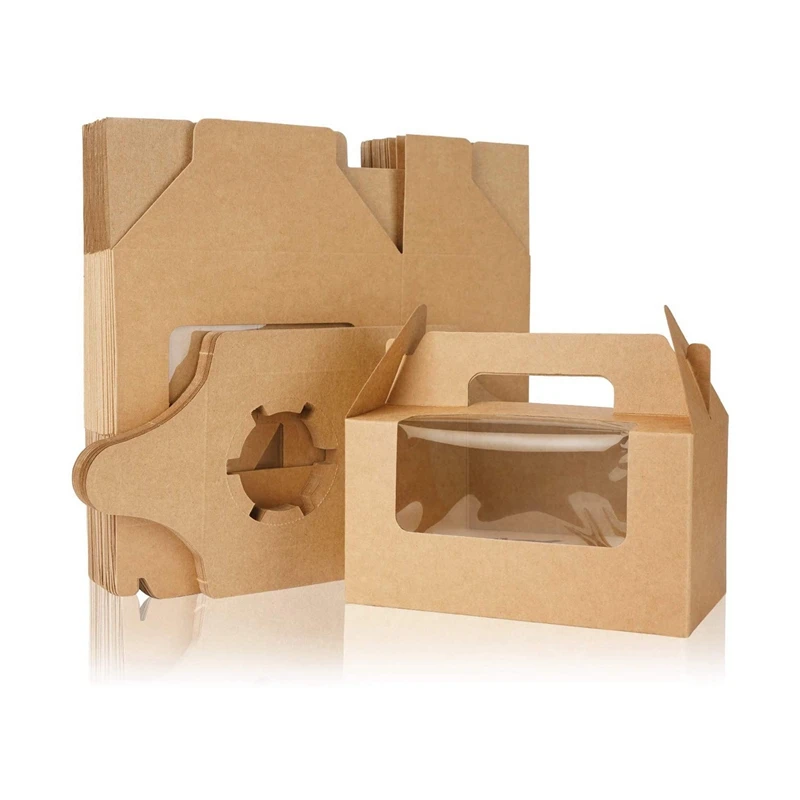 

20Pcs 2 Holders Cupcake Boxes Carrier With Window Insert And Handle, Party Packing Cupcake Muffin Carry Boxes Container