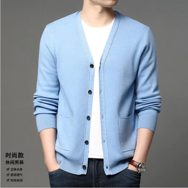 

Men Knitting Cardigan New Men's Autumn/winter Long Sleeve Solid Colors Slim Fit Business Casual Simple Knitting Sweater Cardigan